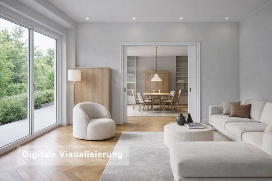 2.-Digitale-Visualisierung--Wohnzimmer,-Esszimmer Einfamilienhaus Bad Homburg vor der H�he
