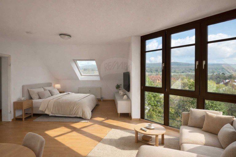 Digital-Staging-Wohnen-3 Bad Homburg vor der H�he / Kirdorf Etagenwohnung Dachgeschosswohnung mit Blick in den Taunus und Balkon
